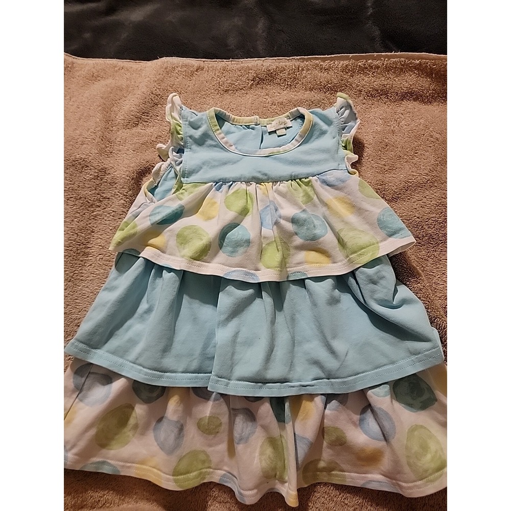 Le Top Blue Yellow &‎ Green Dress With Ruffle Bottom Diaper Cover Size 24 Months